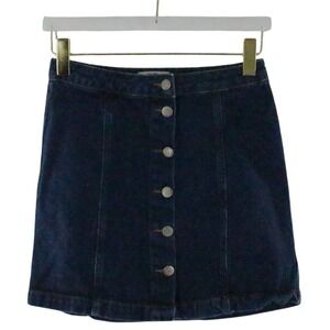 New Look Denim Mini Skirt Dark Wash Button Front A-Line Indigo Blue Womens Size4